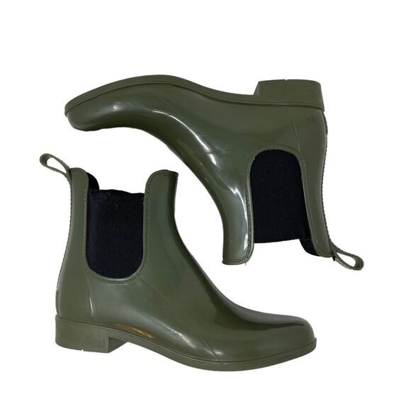 J Crew Chelsea Outdoor Stretch Inset Ankle Rain Boots Olive Green Women's 6 - Picture 4 of 10
